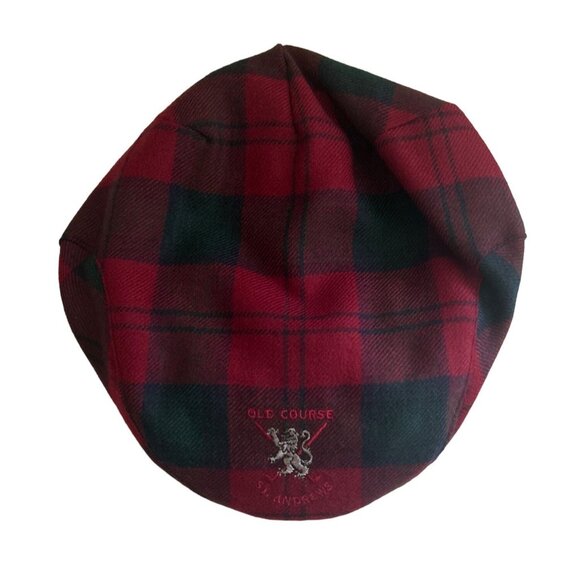 Vintage Red & Green Plaid 100% Wool Old Course St. Andrews Golf Hat/Flat Cap XL - Picture 1 of 6